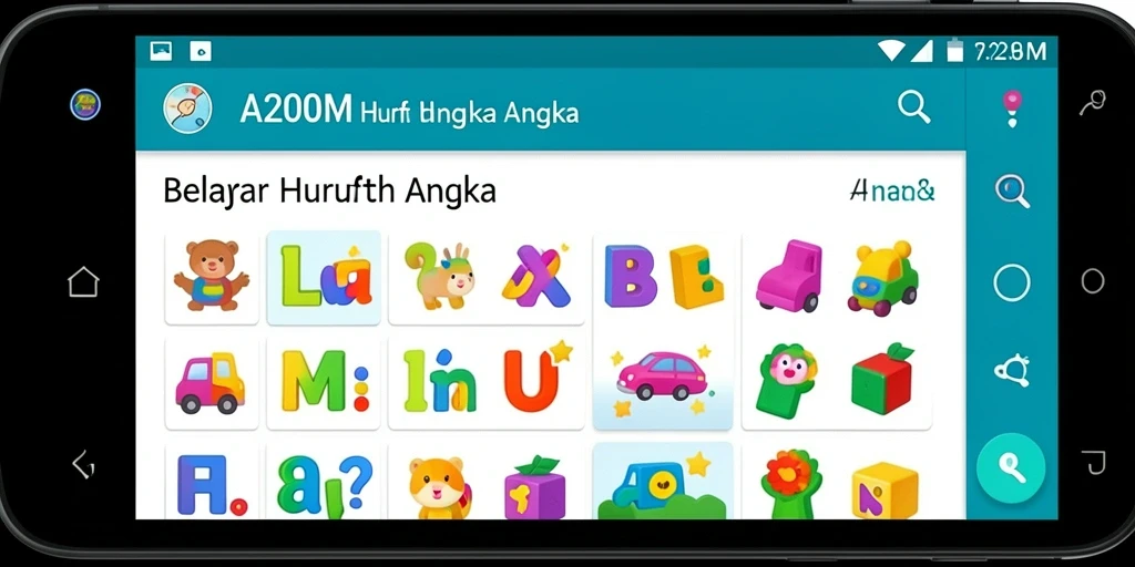 Tampilan antarmuka A200M yang menarik untuk belajar huruf dan angka.