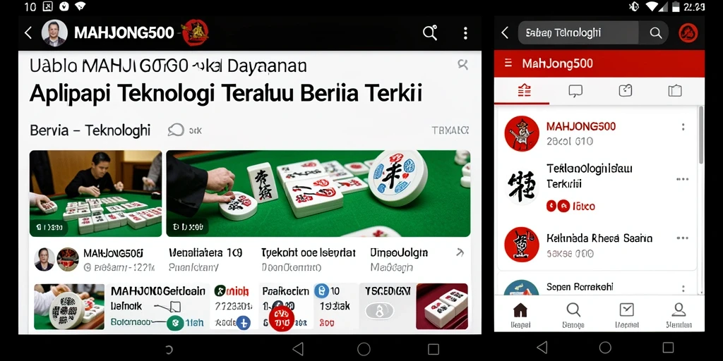Tampilan antarmuka aplikasi MAHJONG500 dengan berita terkini dan fitur interaktif.