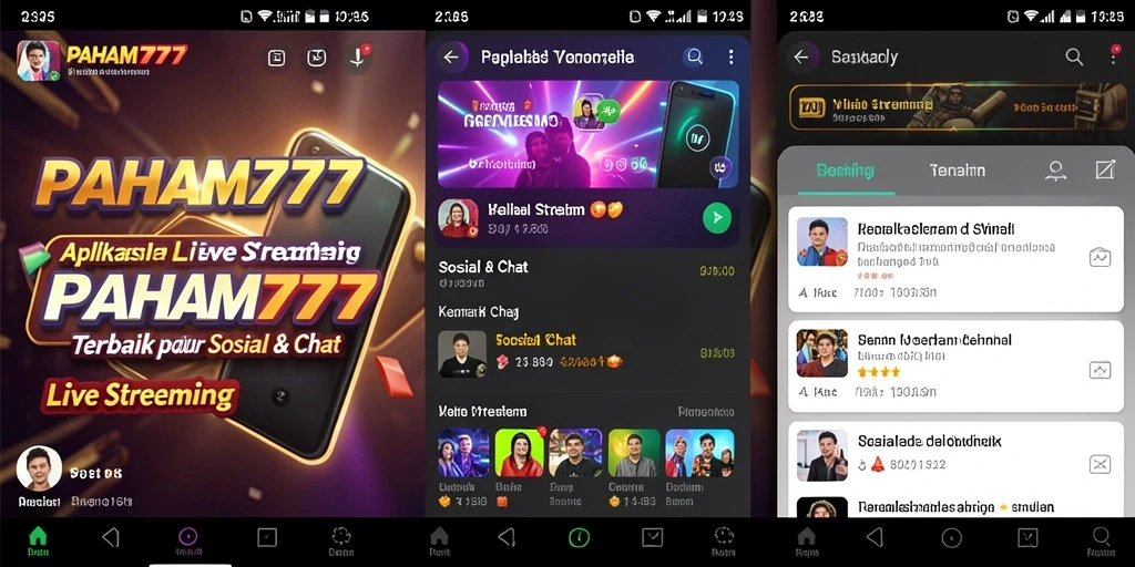 Antarmuka PAHAM777 menampilkan fungsi Live Streaming yang menarik dan interaktif.