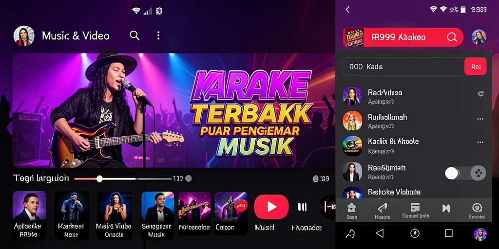 Tampilan antarmuka pengguna aplikasi Karaoke RR999 yang menarik dan fungsional.