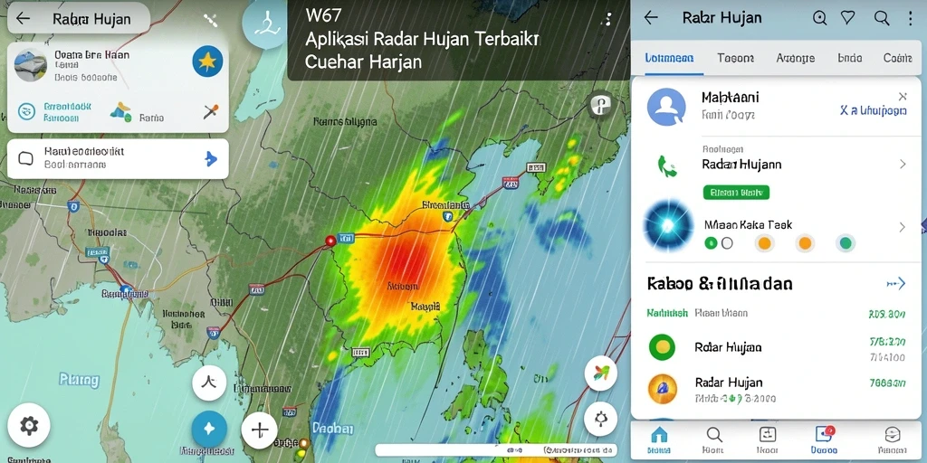 Antarmuka aplikasi W67 menampilkan peta radar hujan secara real-time.